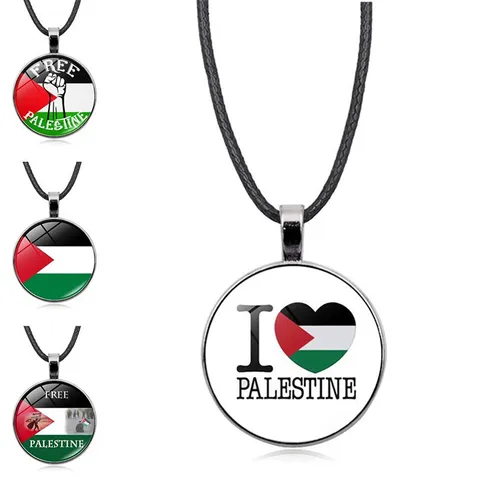 Palästina Flagge Anhänger Halskette Legierung Glas Zeit Edelstein Cabochon Schmuck Für Herren Damen Alltag Geschenk