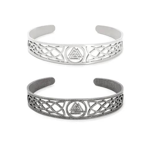 Vintage Viking Celtic Knot Titanium Steel Bangle Hollow Out Valknut Triskele Adjustable Cuff Bracelet For Men Women Personality Jewelry Gift