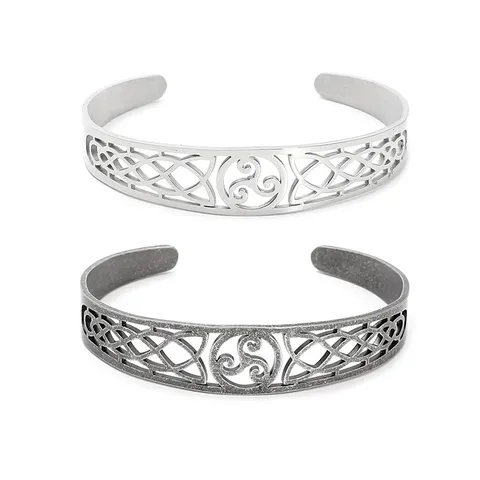 Vintage Viking Celtic Knot Titanium Steel Bangle Hollow Out Valknut Triskele Adjustable Cuff Bracelet For Men Women Personality Jewelry Gift