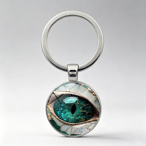 Vintage Evil Eye Time Gem Keychain Creative Dragon Eye Glass Cabochon Pendant Zinc Alloy Key Ring For Bag Decor