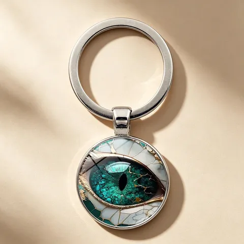 Vintage Evil Eye Time Gem Keychain Creative Dragon Eye Glass Cabochon Pendant Zinc Alloy Key Ring For Bag Decor