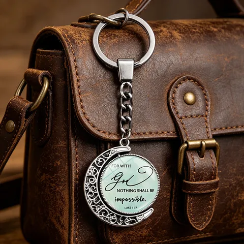 Inspirational Bible Verse Keychain Rotating Double Sided Moon Pendant Zinc Alloy Glass Dome Key Ring Religious Gift Bag Charm For Men Women