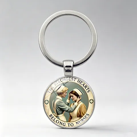 Retro Nurse Time Gem Keychain Zinc Alloy Glass Cabochon Keyring The Strongest Hearts Belong To Nurses Nursing Gift Bag Ornament
