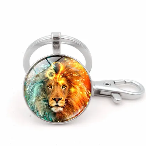 Twelve Zodiac Time Gem Keychain Glass Cabochon Pendant With Lobster Clasp Silver Alloy Metal Keyring Creative Constellation Jewelry Gift For Unisex