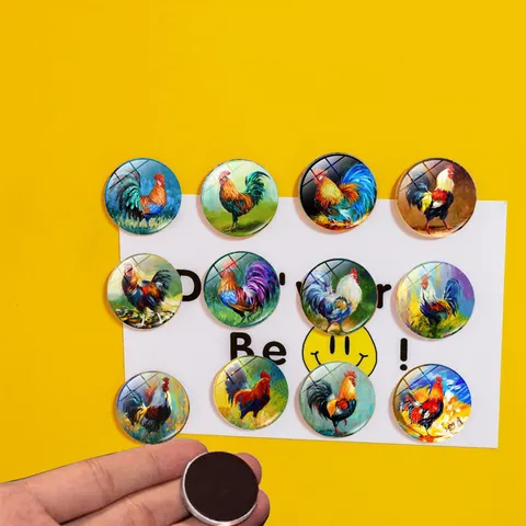 Rooster Oil Painting Crystal Glass Refrigerator Magnet Colorful Animal Magnetic Sticker Home Decor Whiteboard Souvenir Gift