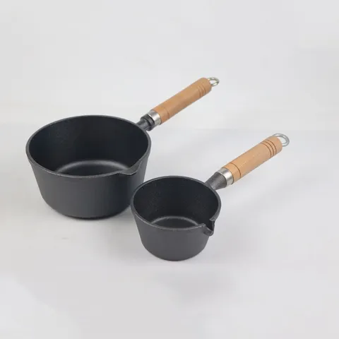 Deepened Cast Iron Sauce Pan With Wood Handle Pouring Spout Mini Oil Pot For Outdoor Camping Barbecue Picnic Rustic Kitchenware