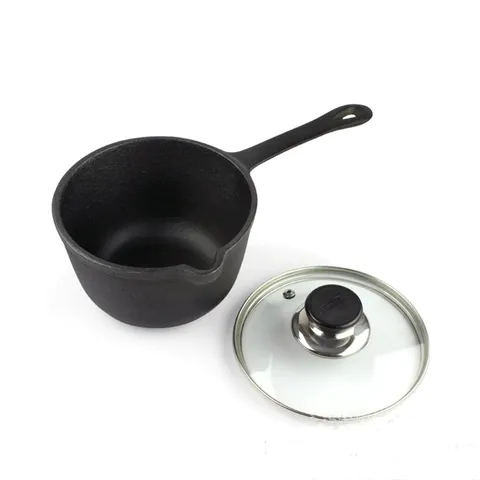 16cm Uncoated Cast Iron Mini Milk Pot With Glass Lid Small Saucepan For Baby Food Soup Induction Cooker Compatible Kitchen Cookware