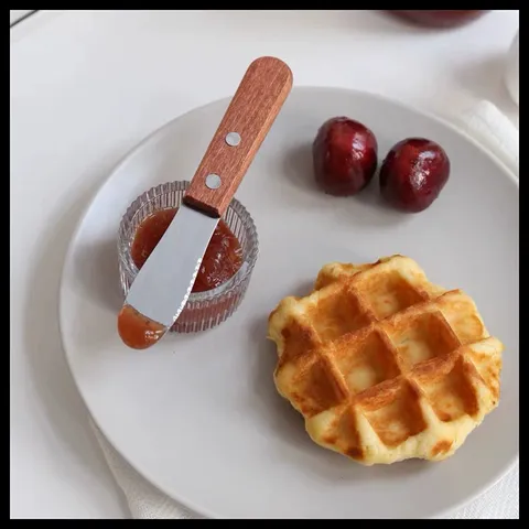 Japanese Vintage Stainless Steel Butter Knife Beech Wood Handle Serrated Jam Spreader Dessert Knife For Kitchen Dining Table Home