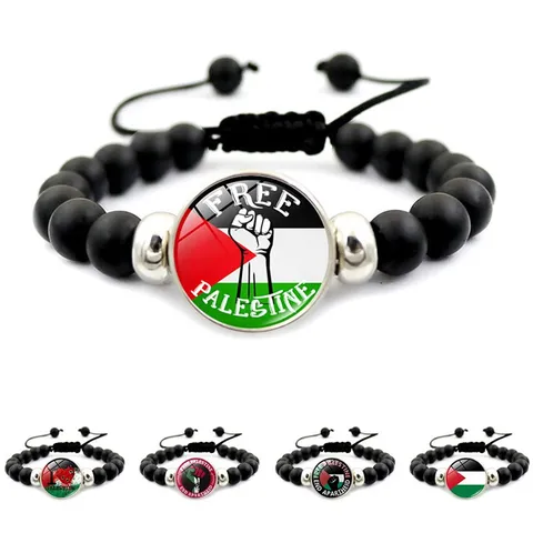 Bracciale Intrecciato Gemma del Tempo Bandiera della Palestina Perline Vetro Regolabile Gioielli Free Palestine Uomo Donna Stile Etnico