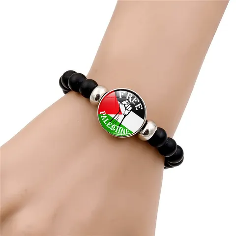 Bracciale Intrecciato Gemma del Tempo Bandiera della Palestina Perline Vetro Regolabile Gioielli Free Palestine Uomo Donna Stile Etnico