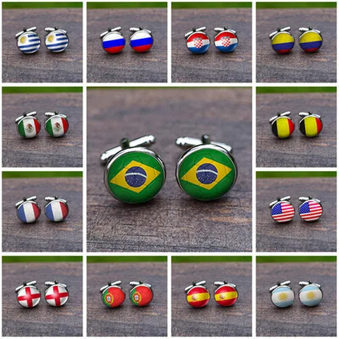 Weltcup Fußball Flagge Manschettenknöpfe Herren Vintage Legierung Glas Cabochon Hemdknöpfe Argentinien Brasilien Deutschland Frankreich Sport Zubehör