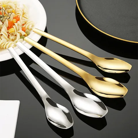 Cuillère de Table en Acier Inoxydable 304 Moderne Minimaliste Polissage Miroir Tête Carrée Long Manche Vaisselle Pour Soupe