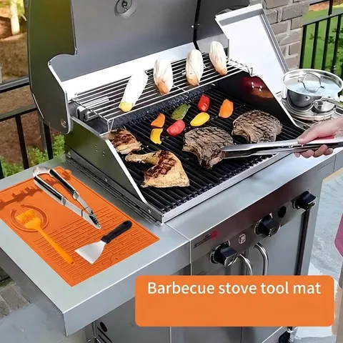 Hitzebeständige Silikon Grill Seitenregal Werkzeugmatte Antihaft Utensilienablage Für Outdoor Barbecue Grill Zubehör Abtropfpad Leicht Zu Reinigen
