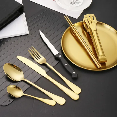Portable Stainless Steel Tableware Set For Outdoor Camping Picnic BBQ Travel Dinnerware Set Flatware With Storage Bag