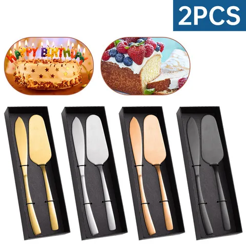 Roestvrij Staal Taartmes Taartschep Set Met Vierkant Handvat Mat Goud Zilver Broodmes Dessertvorken Serveerset Voor Bruiloft Banket Feest