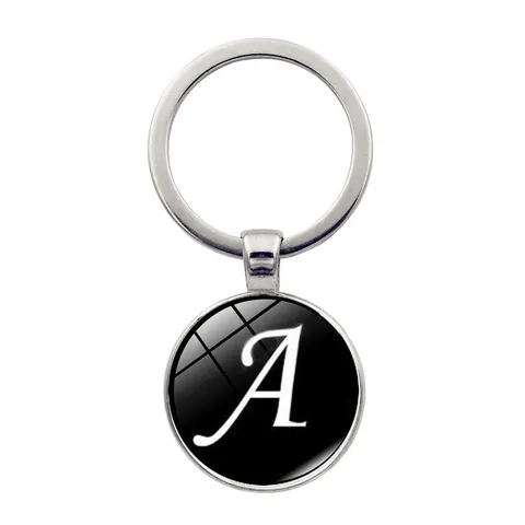 Moderner 26 Englische Buchstaben Zeit Edelstein Schlüsselanhänger Runder Glasanhänger Zinklegierung Schlüsselring Initialen Geschenk
