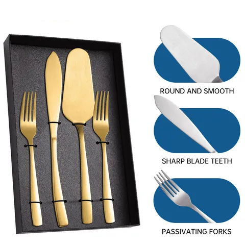 Roestvrij Staal Taartmes Taartschep Set Met Vierkant Handvat Mat Goud Zilver Broodmes Dessertvorken Serveerset Voor Bruiloft Banket Feest