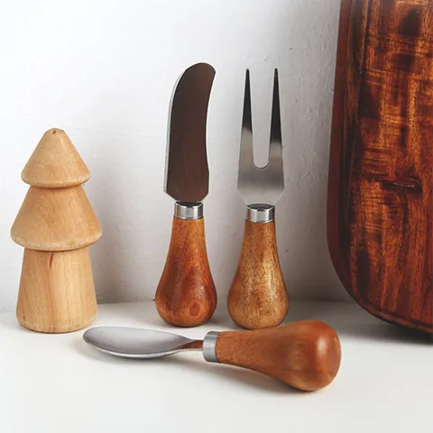 Standing Wood Handle Butter Knife Set Stainless Steel Cheese Spreader Jam Spoon Fork Vertical Desktop Cutlery Kit Modern Kitchen Tools