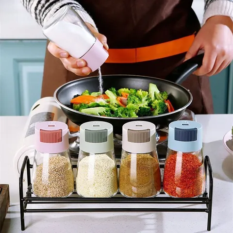 Quantitative Salt Dispenser Precise Seasoning Bottle Moisture Proof Glass Spice Jar With Press Type Lid For Healthy Kitchen