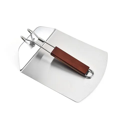 Stainless Steel Foldable Pizza Peel With Wooden Handle Large Cake Lifter Transfer Shovel Heat Resistant Home Baking Shovel Tool
