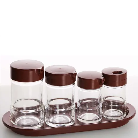 Acrylic Transparent Seasoning Bottle Set With Tray Dark Red Lid Modern Minimalist Oil Vinegar Dispenser For Hotel Restaurant Kitchen Cruet Jar