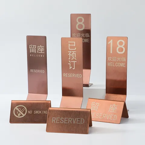Rose Gold Stainless Steel Table Number Signs Restaurant Reserved No Smoking Plates For Hotel Cafe Desk Decorations