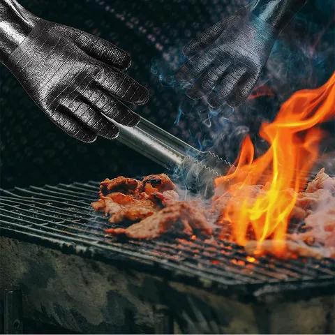 Guanti da Barbecue in Neoprene Resistenti al Calore Manica Lunga Impermeabili Antiscivolo Guanti da Forno per Barbecue Cucina Caldaia Camino