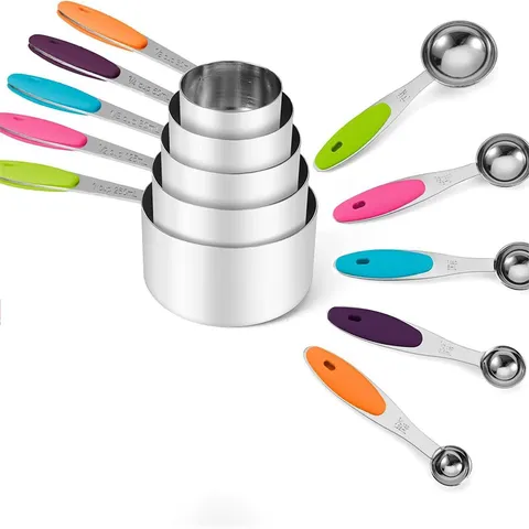 Stainless Steel Measuring Cups And Spoons Professional Kitchen Baking Tools With Multicolor Silicone Handles For Precise Liquid And Dry Ingredients Measurement