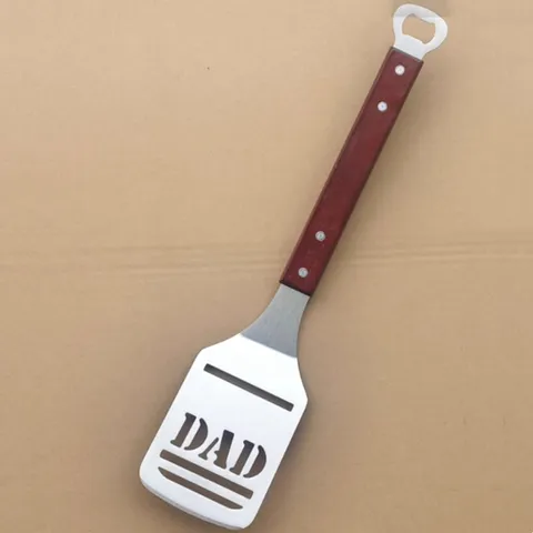 Stainless Steel BBQ Spatula With Oak Wood Handle Multi Function Grilling Turner Built In Bottle Opener For Outdoor Camping Party Kitchen Cooking Spatula