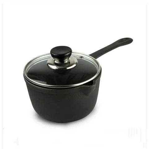 16cm Uncoated Cast Iron Mini Milk Pot With Glass Lid Small Saucepan For Baby Food Soup Induction Cooker Compatible Kitchen Cookware