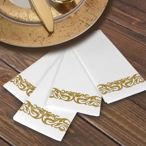 Luxus Heißprägung Air-Laid Papier Servietten Gold Silber Wellenmuster Bedruckt Einweg-Servietten Für Hochzeit Party Hotel Restaurant