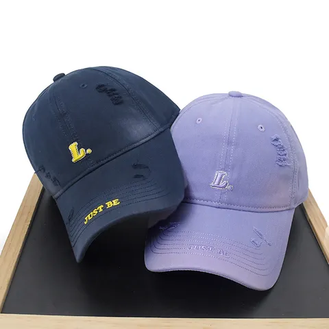 Casquette de Baseball Unisexe en Coton Usé Avec Lettre Brodée Calotte Souple Décontracté Streetwear Pare-soleil