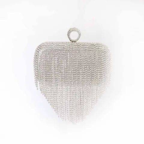 Luxury Rhinestone Tassel Evening Clutch Bag With Ring Clasp Leather Satin Sparkling Dinner Handbag Crossbody Chain Purse For Women