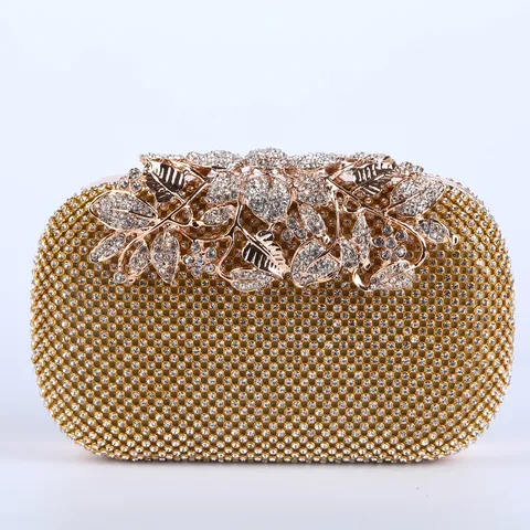 Rhinestone Evening Bag For Women Leaf Flower Handbag Elegant PU Clutch Bag For Wedding Party Banquet Formal Accessory