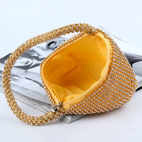 Handmade Rhinestone Evening Bag Triangle Clutch For Women Elegant Banquet Party Wedding Handbag Satin Wedding Purse