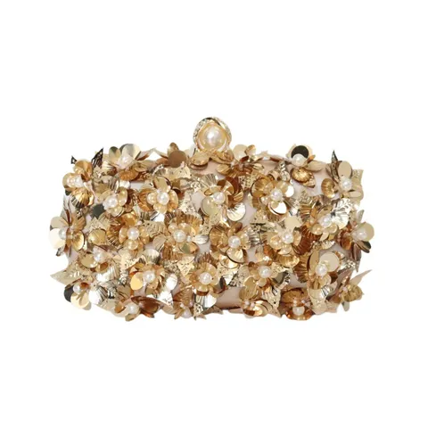 Luxury Polyester Evening Bag With Three-Dimensional Flowers Sequin Bead Embroidery Clutch Bag For Women Wedding Party Chain Handbag