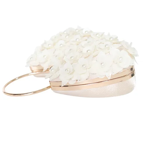 Women Floral Sequins Evening Bag Metallic Ring Handle Luxury Pearl Clasp Dinner Party Wedding Clutch Purse Chain Handbag