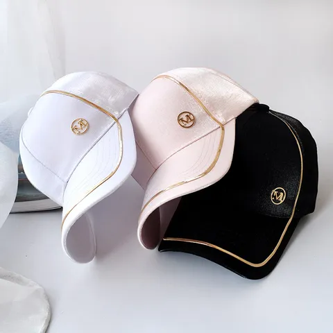 Korean Style Satin Rhinestone Butterfly Baseball Cap For Women Fashion Streetwear M Letter Metal Badge Sunshade Adjustable Hat