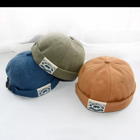 Retro Baumwollmischung Brimless Docker Mütze Für Herren Streetwear Hip Hop Seemannsmütze Rundes Top Webetikett Hut