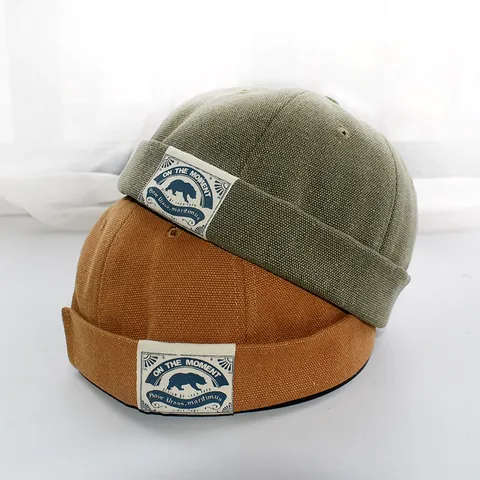 Retro Baumwollmischung Brimless Docker Mütze Für Herren Streetwear Hip Hop Seemannsmütze Rundes Top Webetikett Hut