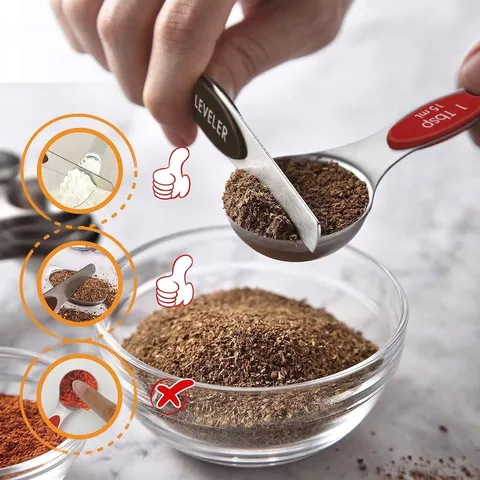Magnetisches Messlöffel Set Doppelseitige Edelstahl Löffel Mit Abstreifer Für Flüssige Und Trockene Zutaten Küche Backwerkzeuge