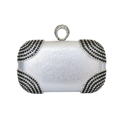 Elegant PU Leather Rhinestone Evening Bag Glitter Clutch Bag Horizontal Square Hard Shell Purse with Chain for Women Banquet Party