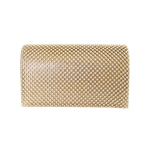 Elegant Polyester Evening Bag Glitter Rhinestone Beaded Clutch Purse Metallic Chain Crossbody Handbag For Wedding Banquet Women Luxury Dinner Party Bag