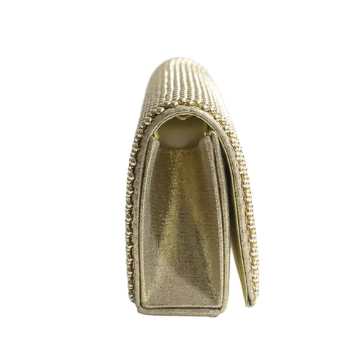 Elegant Polyester Evening Bag Glitter Rhinestone Beaded Clutch Purse Metallic Chain Crossbody Handbag For Wedding Banquet Women Luxury Dinner Party Bag