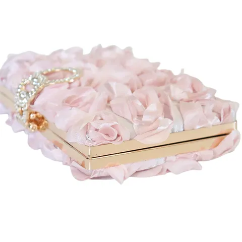 Elegant 3D Flower Evening Bag For Women Rhinestone Clasp Polyester Clutch With Chain Wedding Party Banquet Shoulder Purse