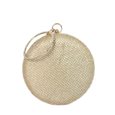 Luxury Round Rhinestone Evening Bag Shiny Sequin Clutch Purse Gold Silver Metallic Ring Handle Handbag For Wedding Party Women