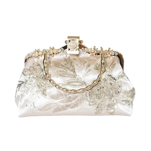 Vintage Floral Embroidery Evening Clutch Bag For Women Rhinestone Chain Handbag Retro Banquet Party Cheongsam Shoulder Bag