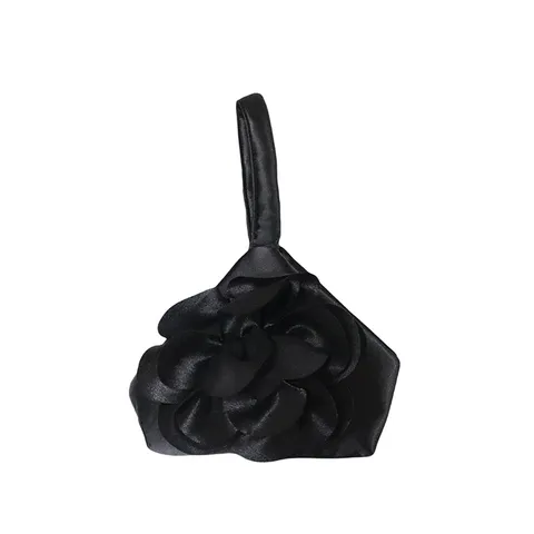 Sac de Soirée Élégant en Satin de Polyester Avec Grande Fleur en Tissu 3D Triangle Fermoir Magnétique Pochette Sac à Main pour Fête Banquet Femmes