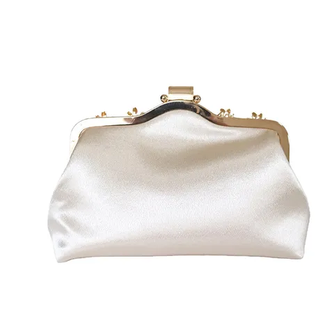 Women Vintage Embroidery Evening Bag Bead Clutch Purse With Metal Bamboo Handle Rhinestone Lock For Banquet Party Qipao Handbag
