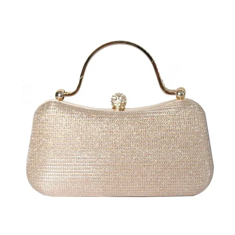 Elegant Women Evening Clutch Bag Rhinestone Metal Handle Shimmer Polyester Handbag For Wedding Party Banquet Formal